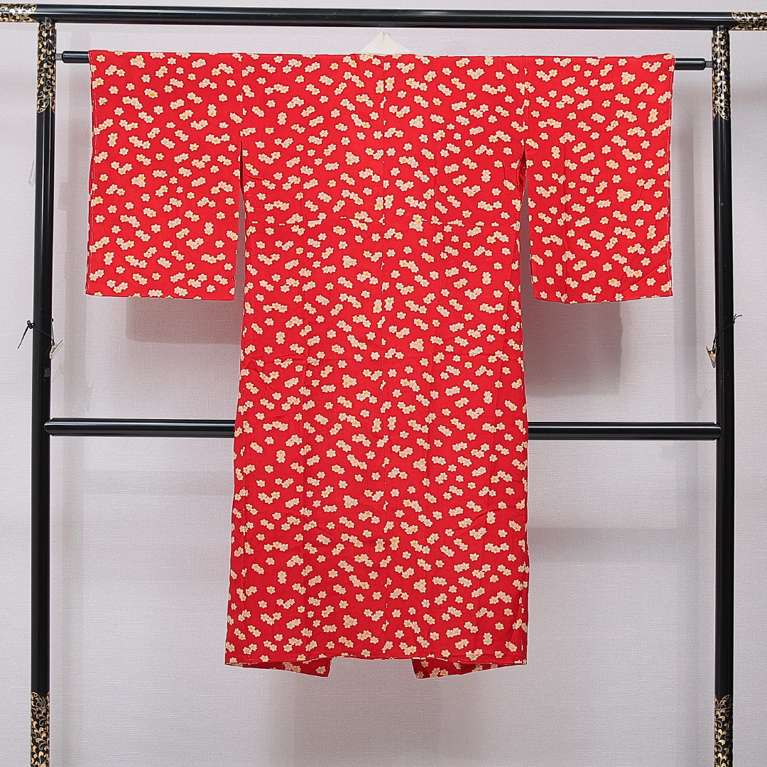 アンティーク 長襦袢 袷 身丈125cm 裄丈60cm 正絹 Aランク Mサイズ 花柄 赤系 RP 1239-15398