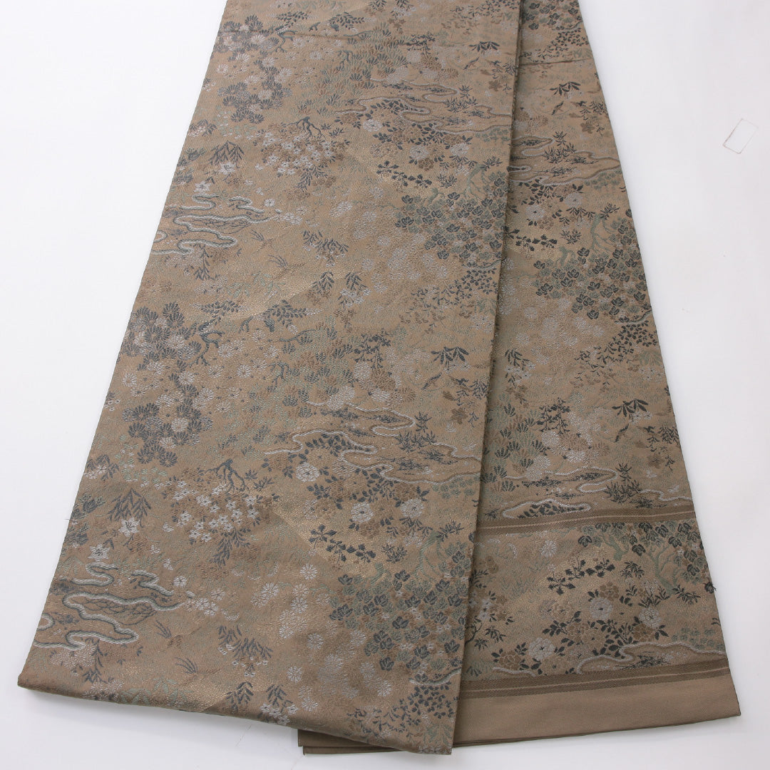 アンティーク 丸帯 帯丈444cm 全通 Aランク 正絹 古典柄 緑系 1223-02224