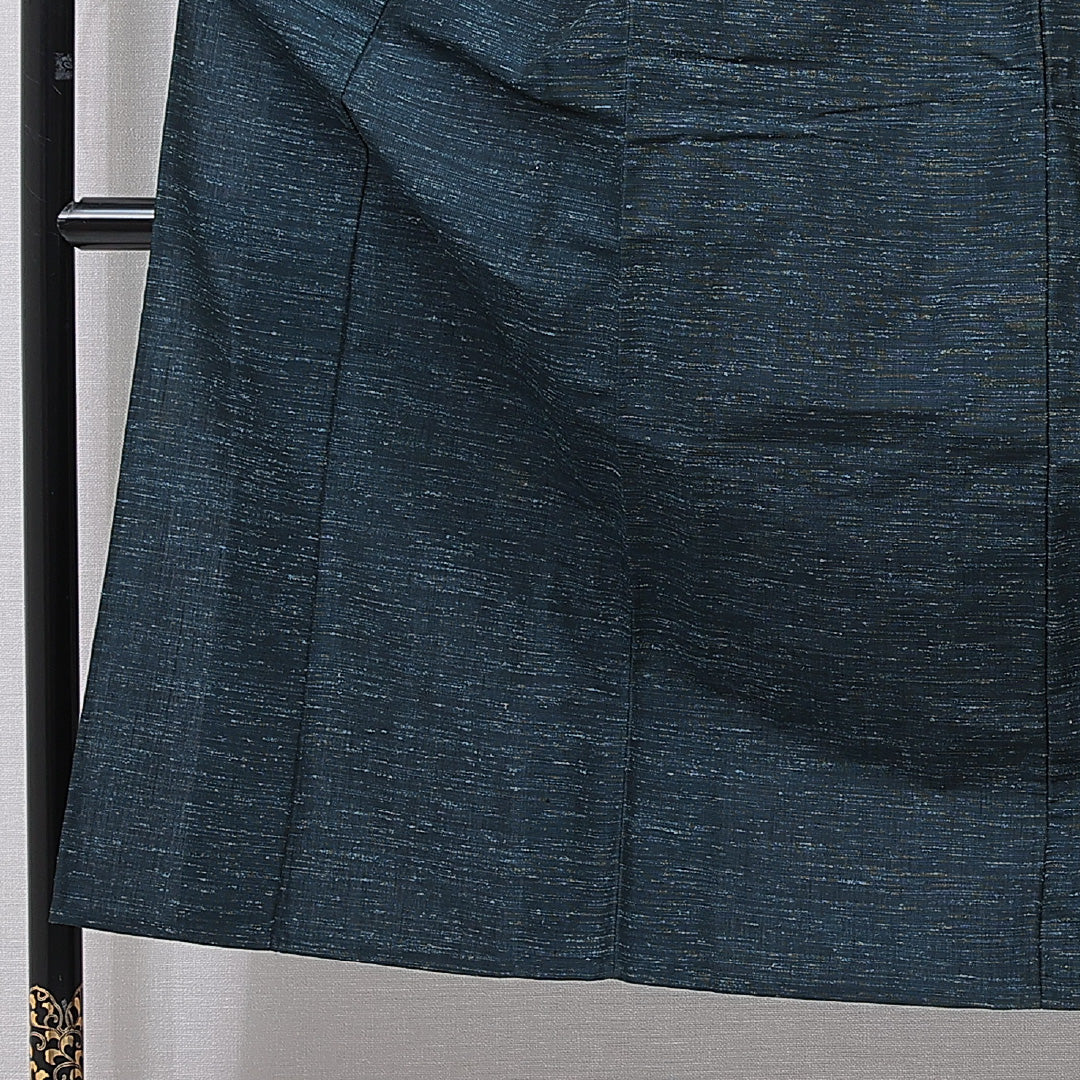 ウールの男着物（紬） 洗える着物 単衣 身丈142cm 裄丈67cm ウール Cランク Mサイズ 棒衿 カジュアル 抽象柄 紺系 1219-15765