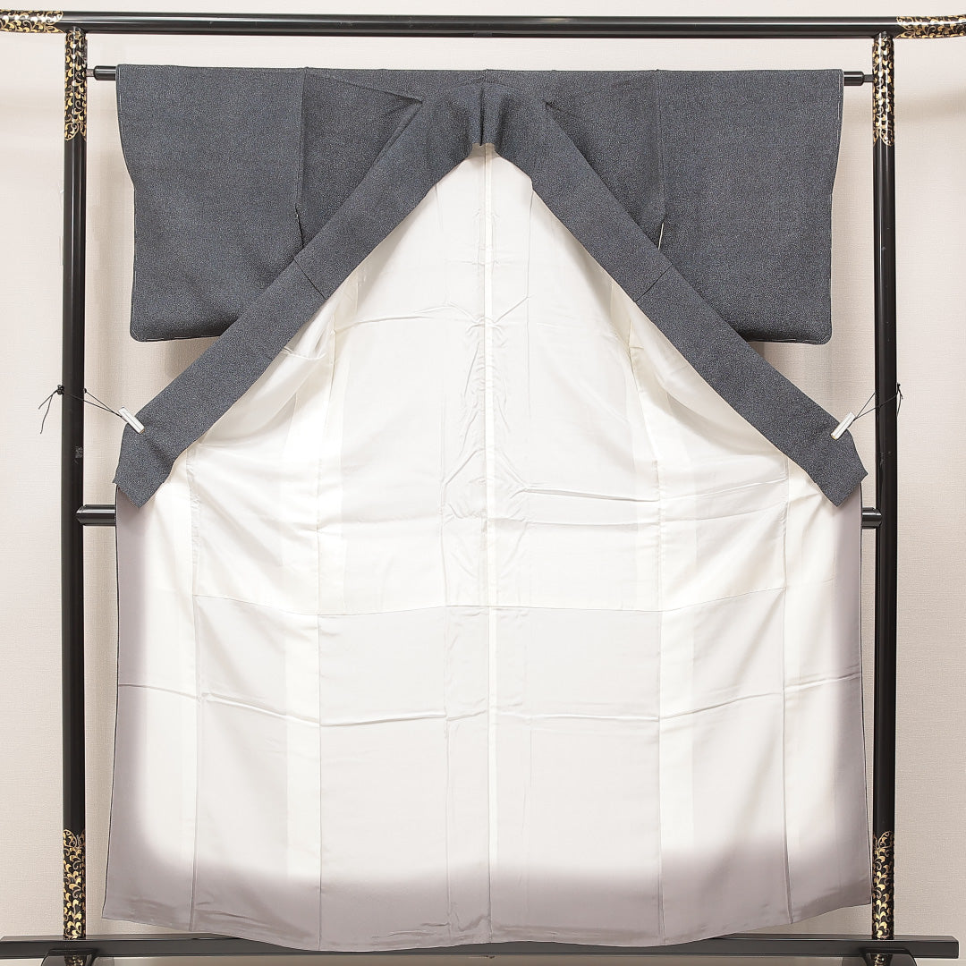 江戸小紋（鮫） 袷 身丈160cm 裄丈62cm 正絹 Sランク Lサイズ 広衿 インフォーマル グレー系 1262-16927