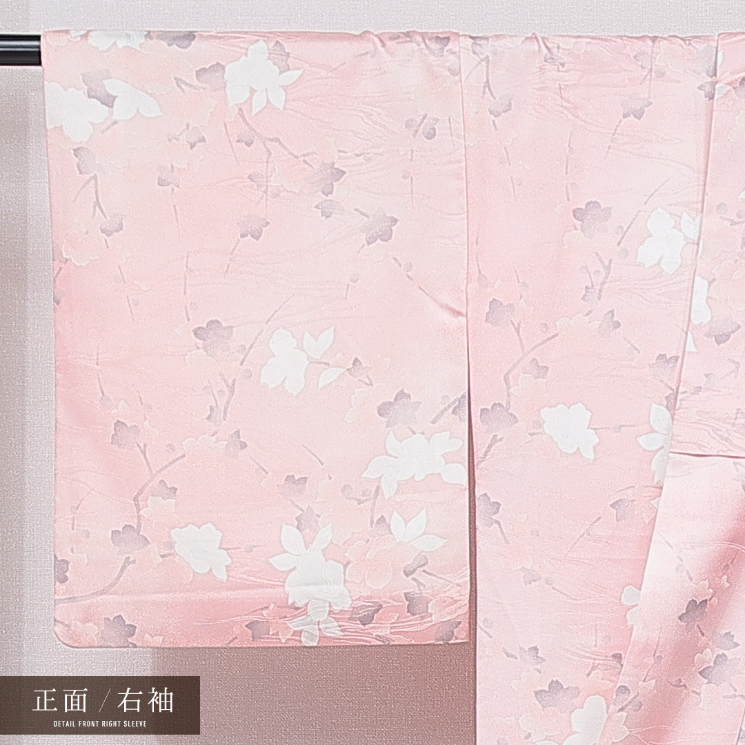 小紋 洗える着物 袷 身丈161cm 裄丈64cm ポリエステル Sランク Lサイズ 広衿 インフォーマル 花柄 ピンク系 1215-15790