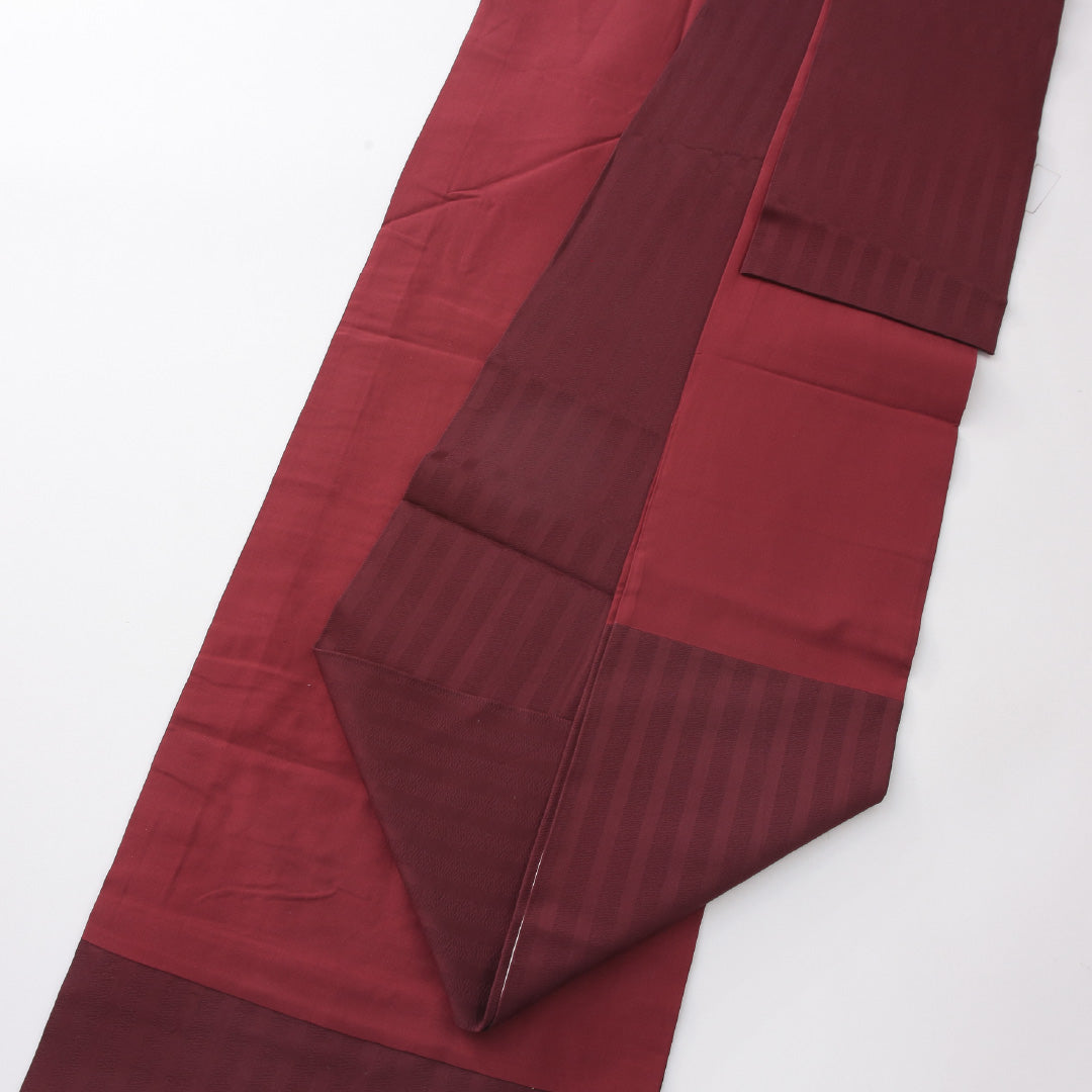 九寸名古屋帯 Dランク 帯丈345cm 正絹 全通 名古屋仕立て 織り インフォーマル 縞 くすんだ赤系 HP 1245-04131