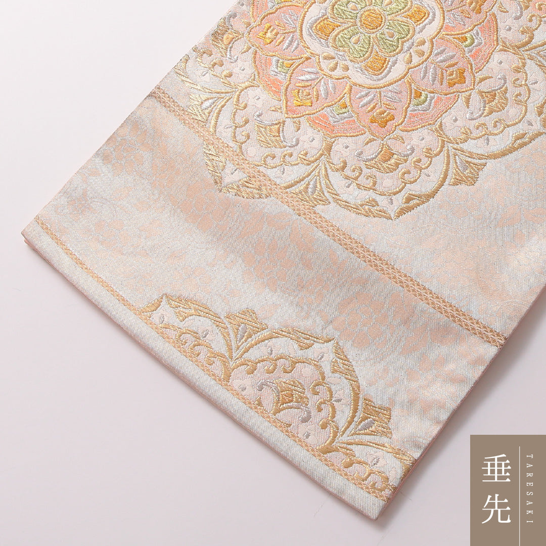 袋帯 帯丈432cm 正絹 六通 フォーマル 宝相華 金系 ピンク系 1243-01791