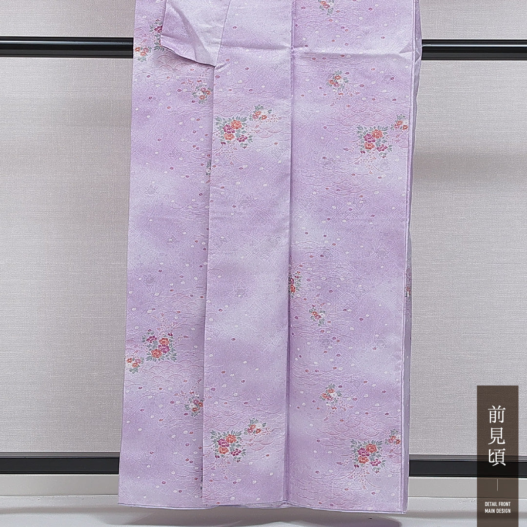洗える着物 小紋 袷 身丈158cm 裄丈64cm ポリエステル Aランク インフォーマル 広衿 Mサイズ 古典柄 紫系 HP 1221-16057
