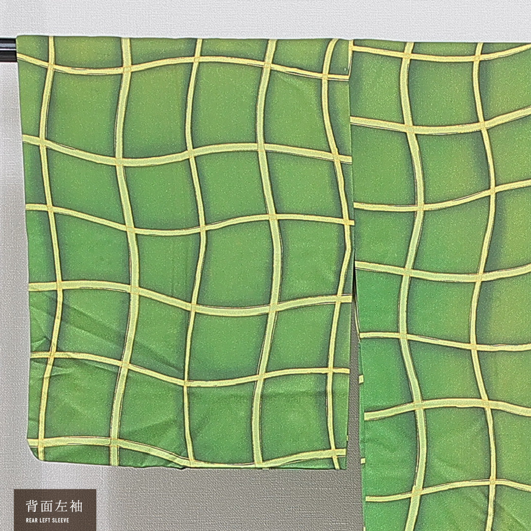 道行コート 洗える着物 袷 身丈81cm 裄丈65cm ポリエステル Aランク Mサイズ インフォーマル ポケットあり 格子 緑系 1263-16861