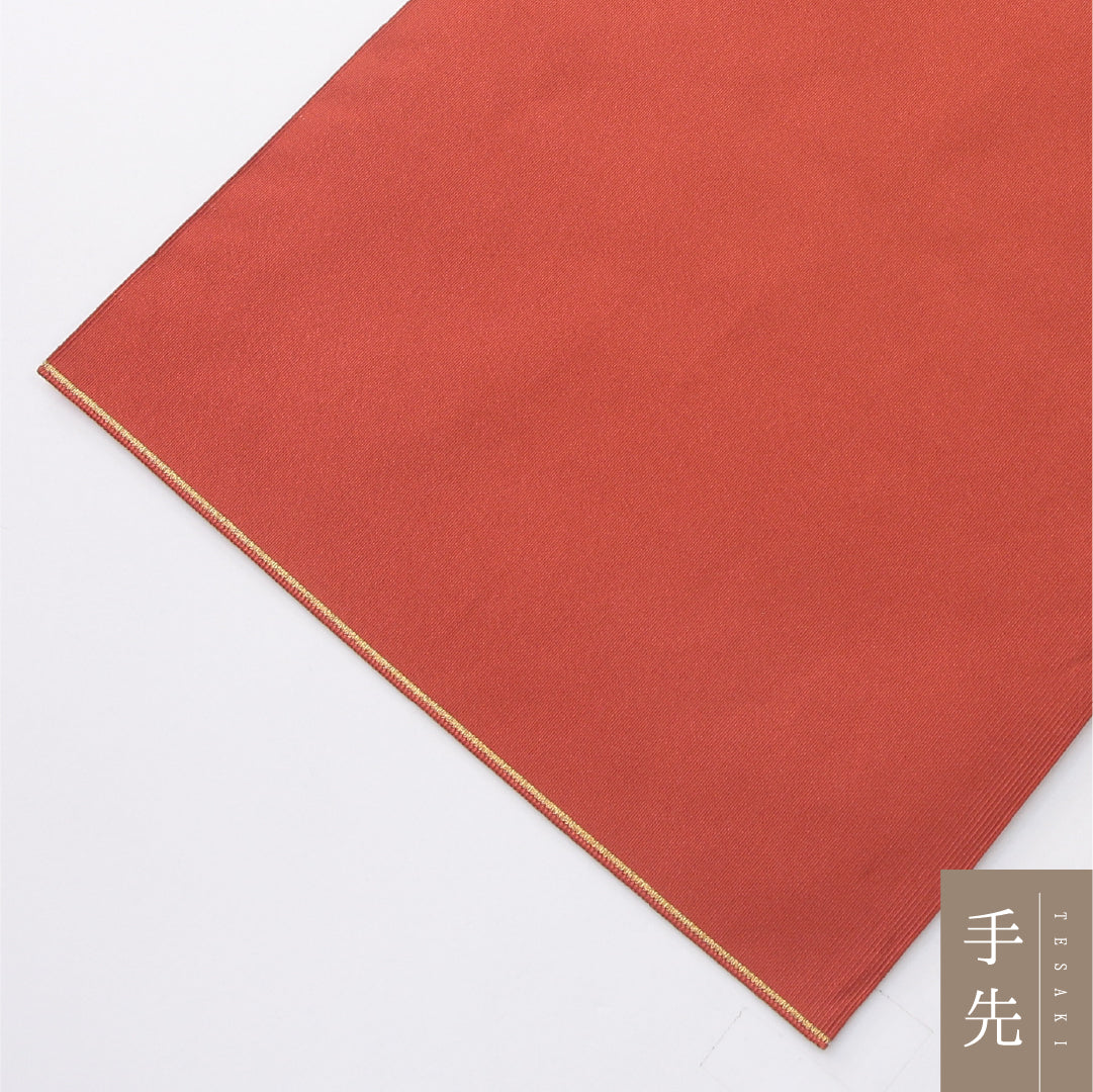 八寸名古屋帯 Sランク 帯丈362cm 正絹 全通 開き仕立て 織り カジュアル 綴れ織 無地 朱系 HP 1245-04049