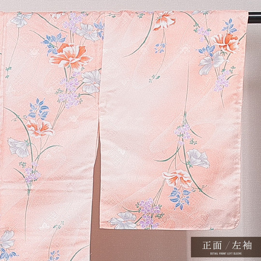洗える着物 小紋 袷 身丈159cm 裄丈64cm ポリエステル Sランク インフォーマル 広衿 Mサイズ 花柄 ピンク系 RP 1221-15824