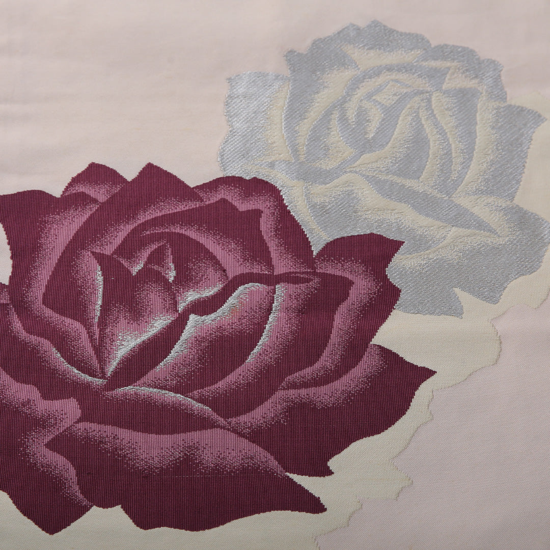 九寸名古屋帯 帯丈357cm カジュアル 名古屋仕立て ポイント柄 Dランク 正絹 綴れ織 薔薇 ピンク系 1224-03656