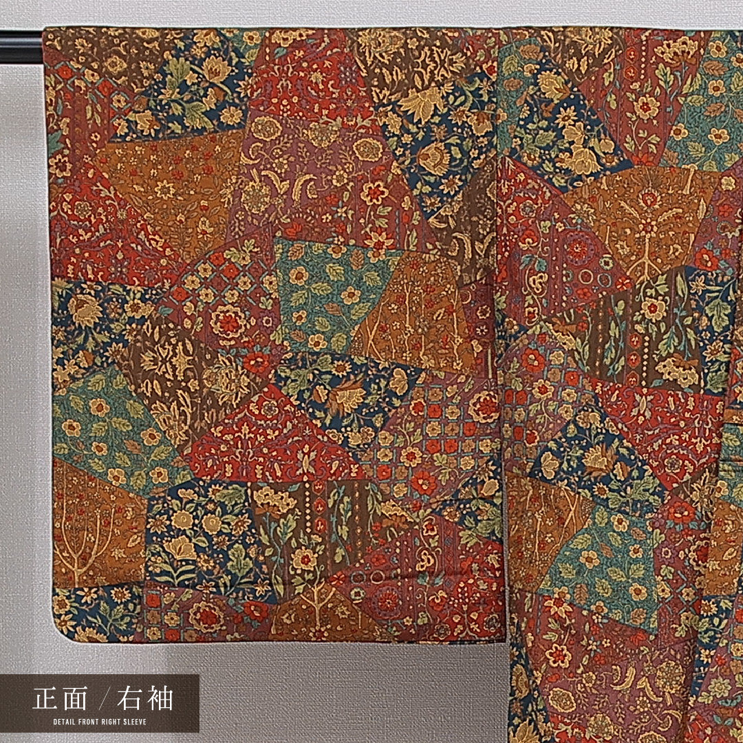 洗える着物 小紋 袷 身丈167cm 裄丈66cm ポリエステル Sランク インフォーマル 広衿 XLサイズ 更紗 多色系 RP 1221-16090
