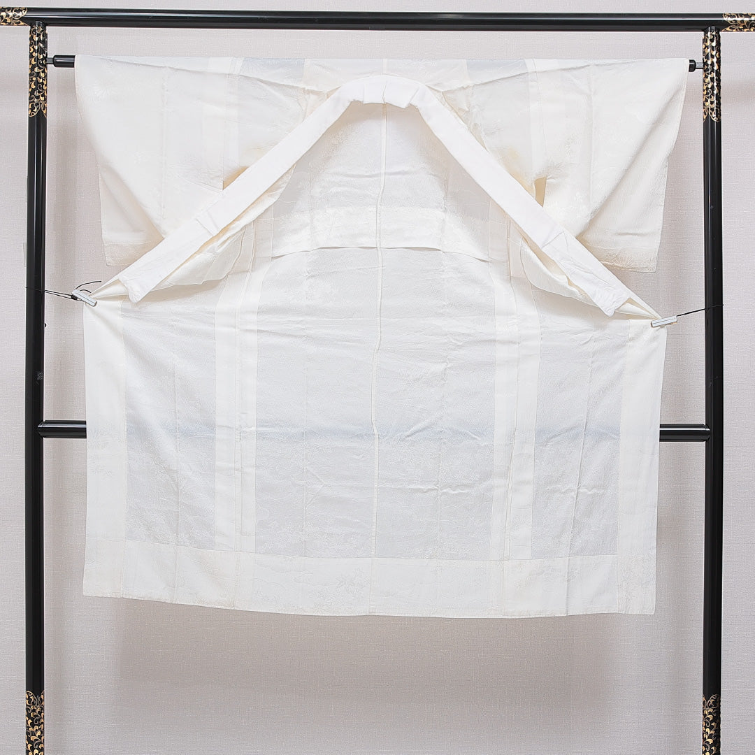 長襦袢 無双袖 身丈126cm 裄丈62cm 正絹 Cランク Mサイズ 古典柄 クリーム系 1229-16710