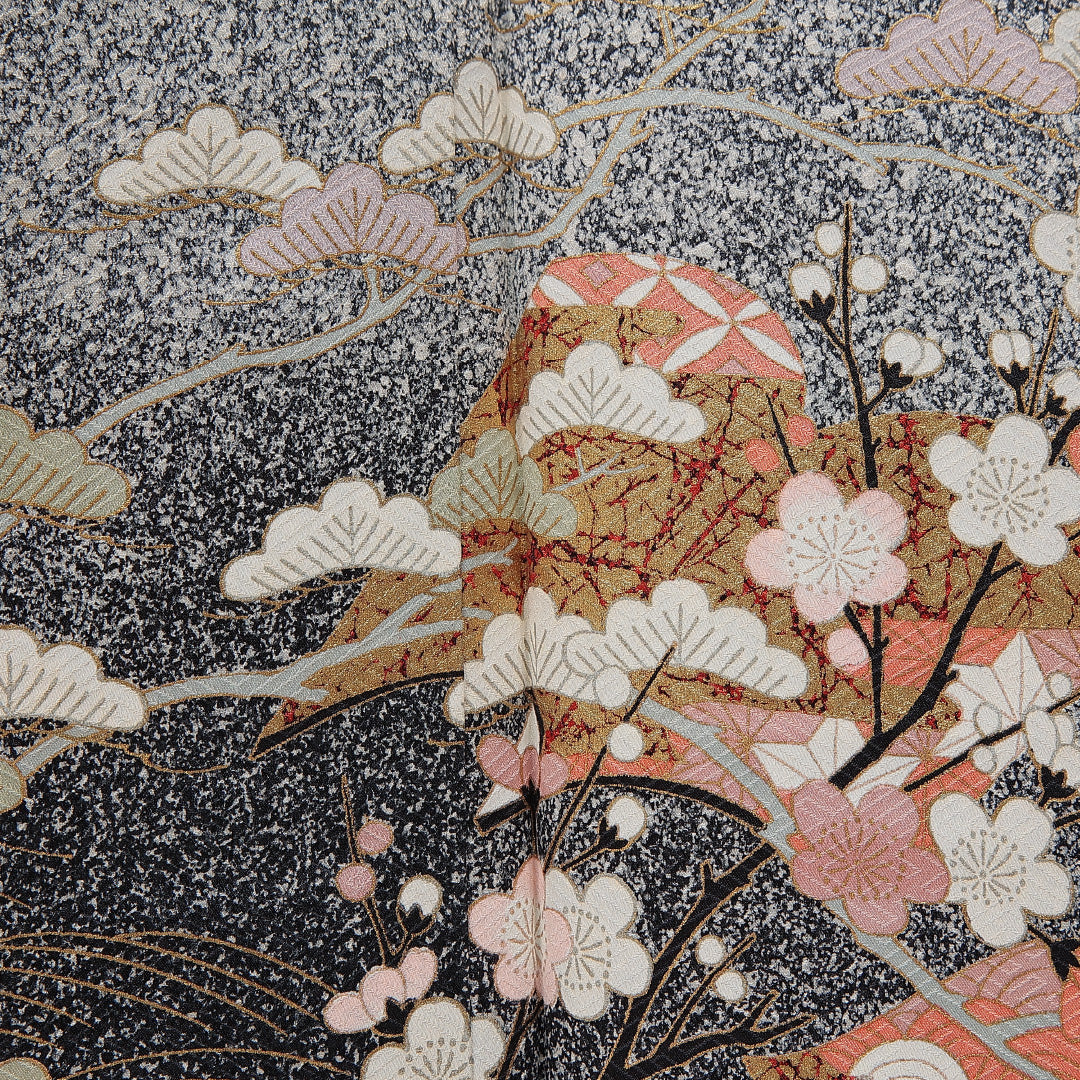 訪問着 身丈168cm 裄丈67cm 正絹 Sランク XLサイズ 広衿 セミフォーマル 梅 松 グレー系 1212-15492