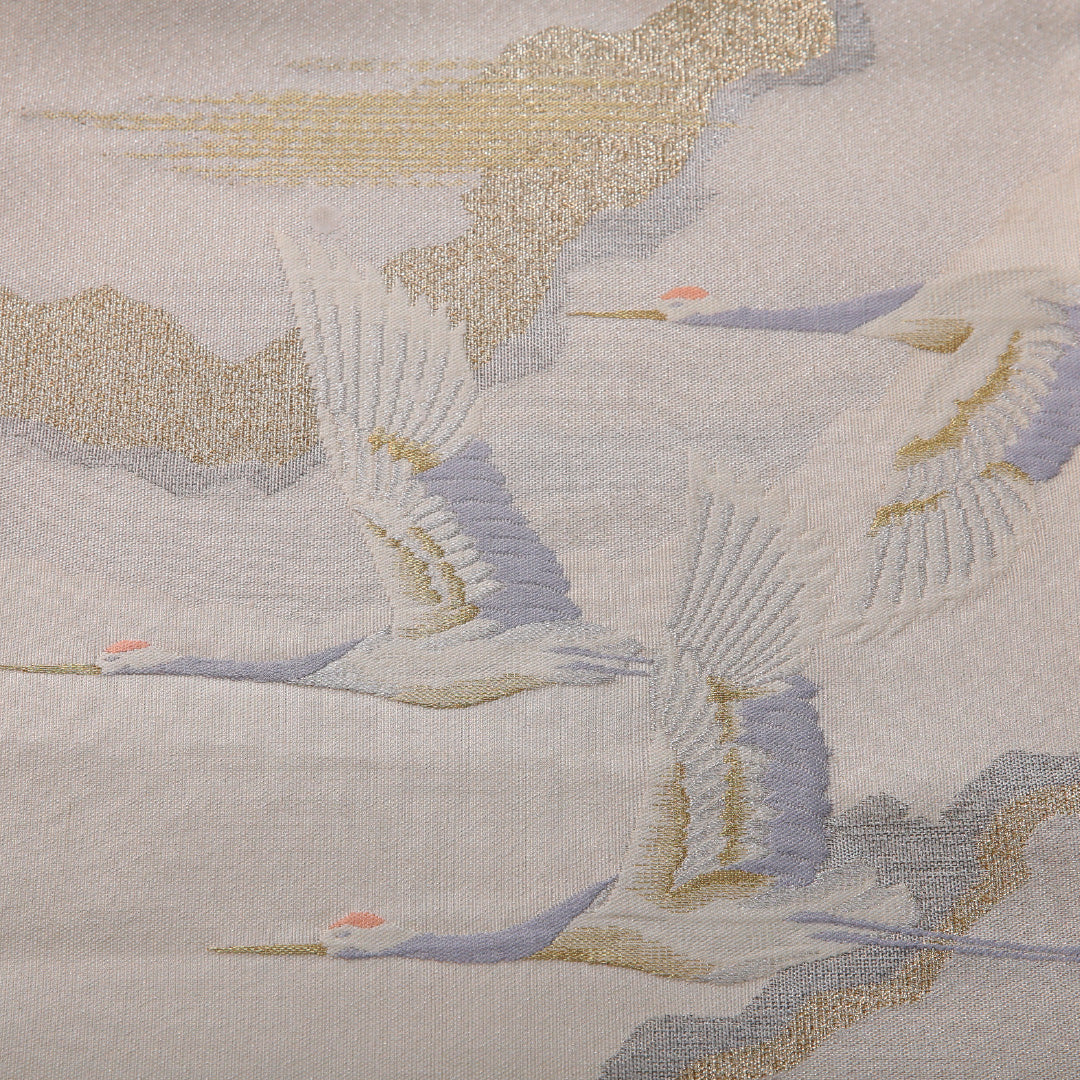 袋帯 帯丈428cm フォーマル ポイント柄 Aランク 正絹 鶴 雲 銀系 1223-01976