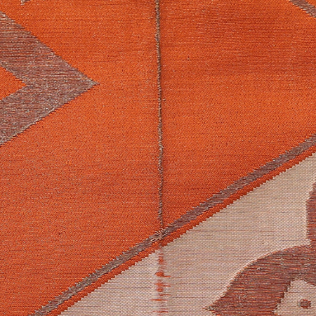 アンティーク 九寸名古屋帯 帯丈368cm 名古屋仕立て 全通 Bランク 正絹 創作柄 朱系 1224-03598