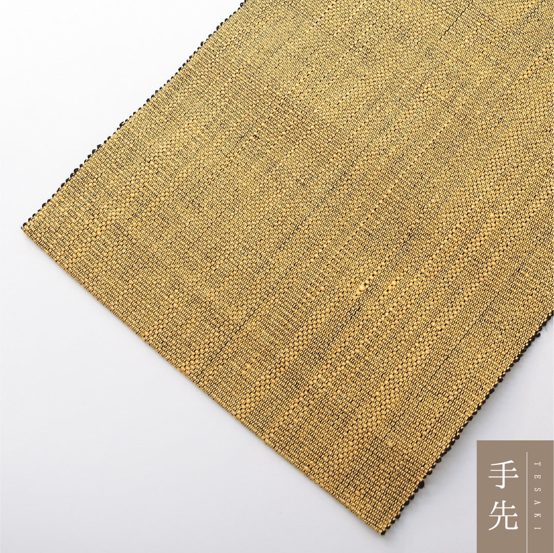 八寸名古屋帯（紬） 帯丈480cm カジュアル 開き仕立て 全通 Sランク 正絹 無地 黄系 1224-03735