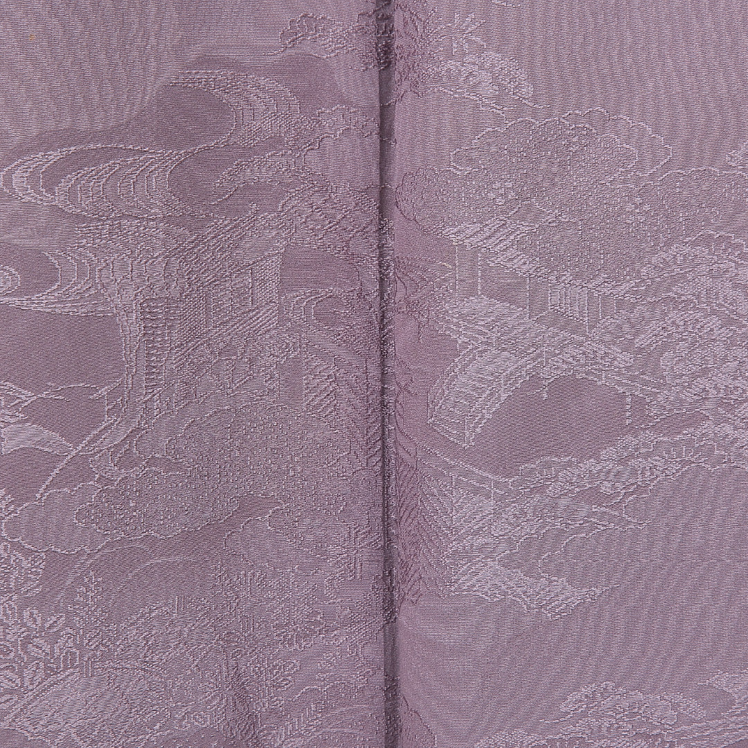 色無地 袷 身丈164cm 裄丈64cm 正絹 Aランク Lサイズ 広衿 一つ紋（五三桐） セミフォーマル 松 訪問着 紫系 1214-15667