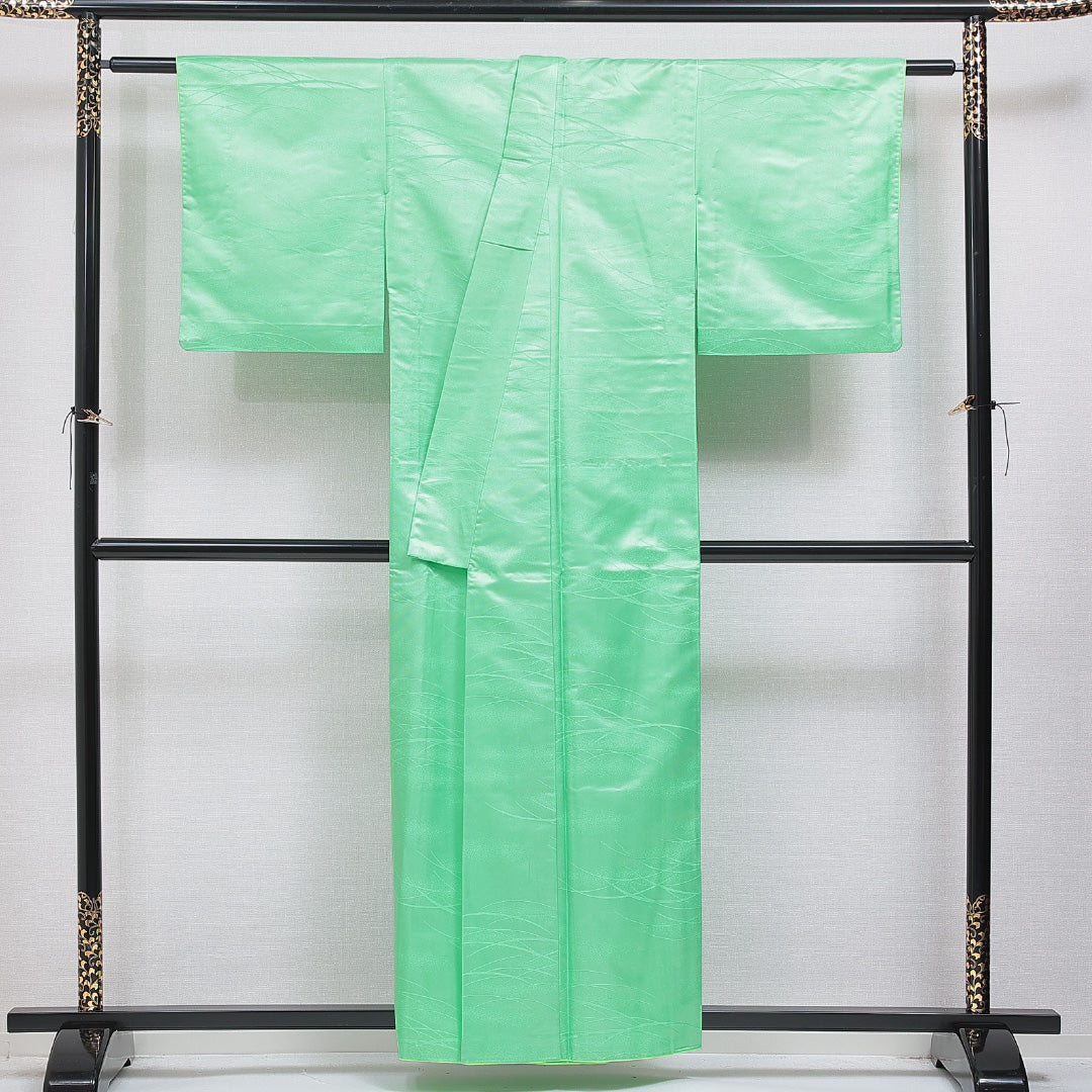 色無地 胴抜き 身丈157cm 裄丈63cm 正絹 Bランク Mサイズ バチ衿 インフォーマル 無地 緑系 1214-16225