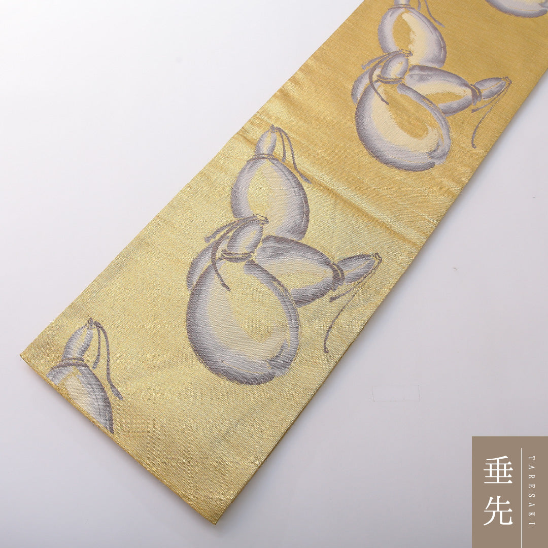 袋帯 帯丈448cm 正絹 六通 セミフォーマル すくい織 ひょうたん 落款 証紙 金系 1243-02037