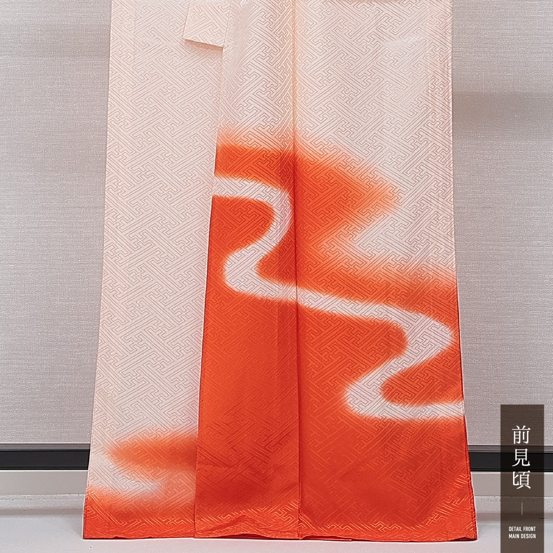 訪問着 洗える着物 単衣 身丈163cm 裄丈63cm ポリエステル Aランク Lサイズ バチ衿 セミフォーマル 紋意匠 紗綾形 流水 ピンク系 1212-15674