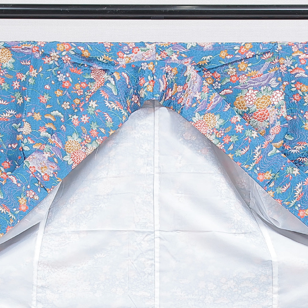 小紋 洗える着物 袷 身丈161cm 裄丈64cm ポリエステル Sランク Lサイズ 広衿 インフォーマル 古典柄 青系 1215-16208