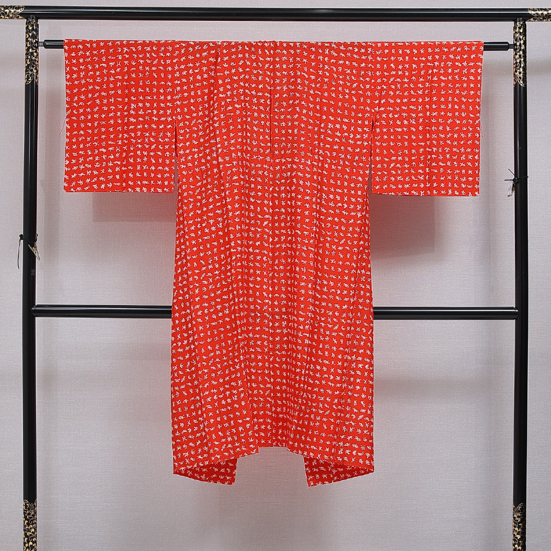 アンティーク 長襦袢 無双袖 身丈122cm 裄丈61cm 正絹 Aランク Sサイズ 創作柄 赤系 1229-16481