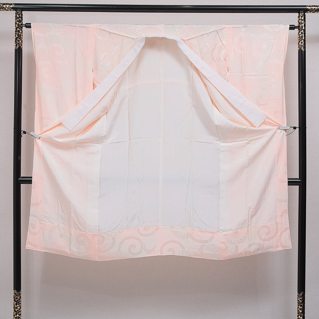 振袖用 長襦袢 無双袖 身丈124cm 裄丈63cm 正絹 Sランク Mサイズ 唐華 菊 ピンク系 M4 1240-16530