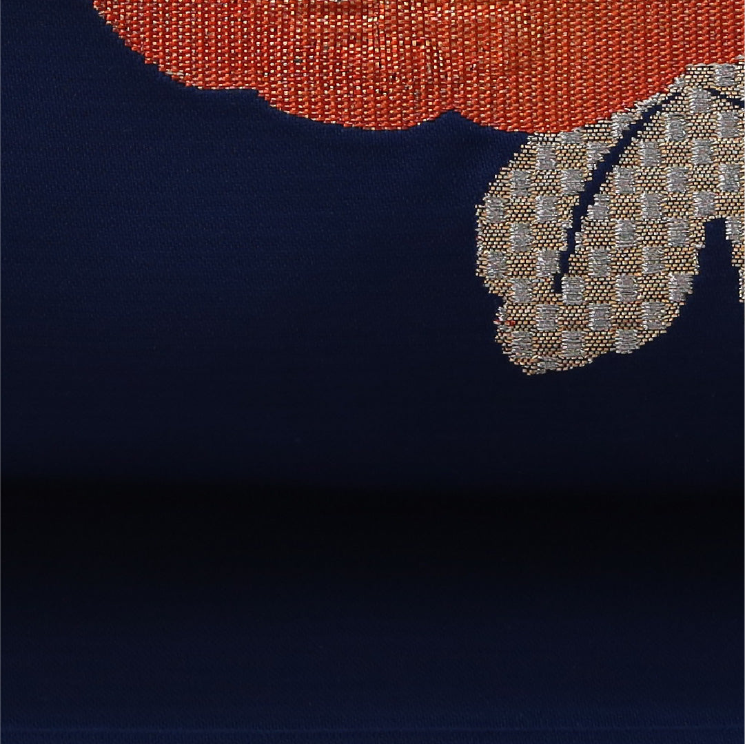 八寸名古屋帯 帯丈354cm いづくら帯 カジュアル 松葉仕立て ポイント柄 Sランク 正絹 ふくれ織 菊 青系 1224-03239