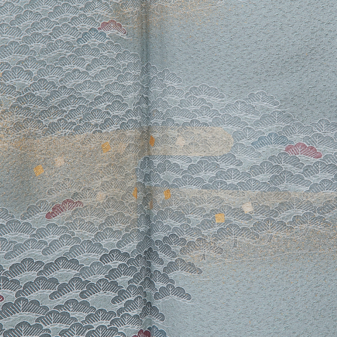 訪問着 袷 身丈164cm 裄丈66cm 正絹 Sランク Lサイズ 広衿 セミフォーマル 笠松 金彩 水色系 1212-16661