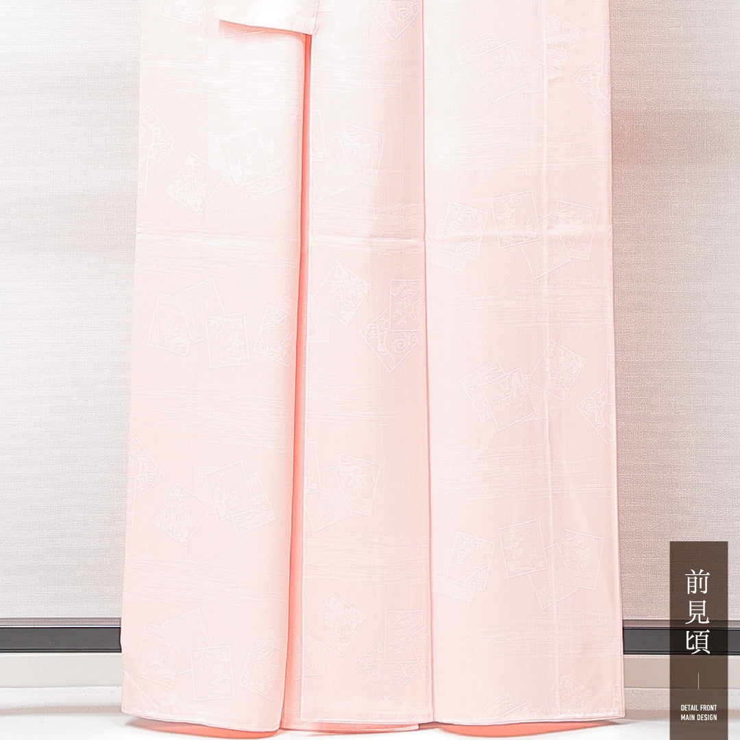 色無地 袷 身丈162cm 裄丈64cm 正絹 Aランク Lサイズ 広衿 インフォーマル 紋意匠 色紙 ピンク系 1214-15235