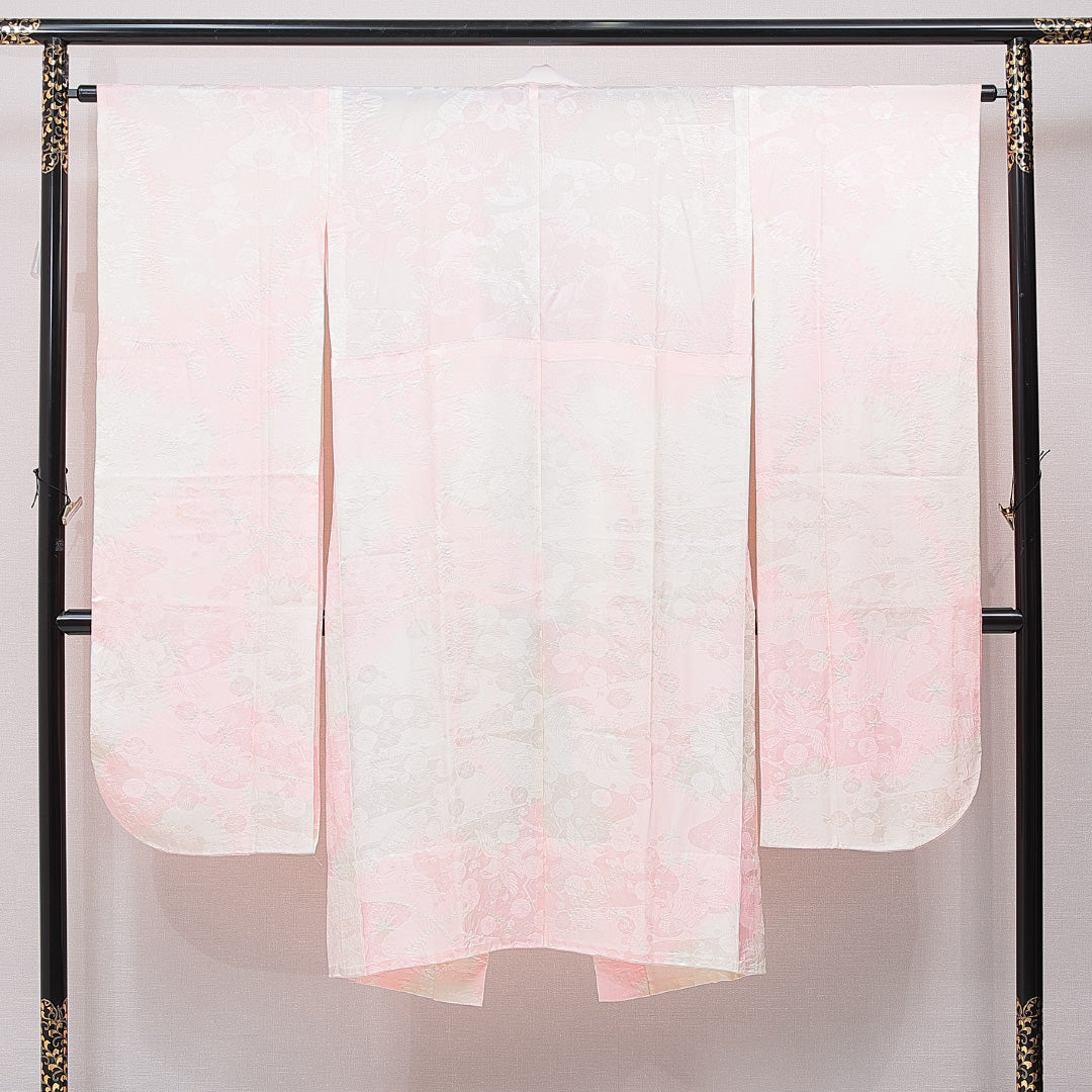 振袖用 長襦袢 無双袖 身丈126cm 裄丈65cm 正絹 Aランク Mサイズ 椿 ピンク系 RP 1240-15385
