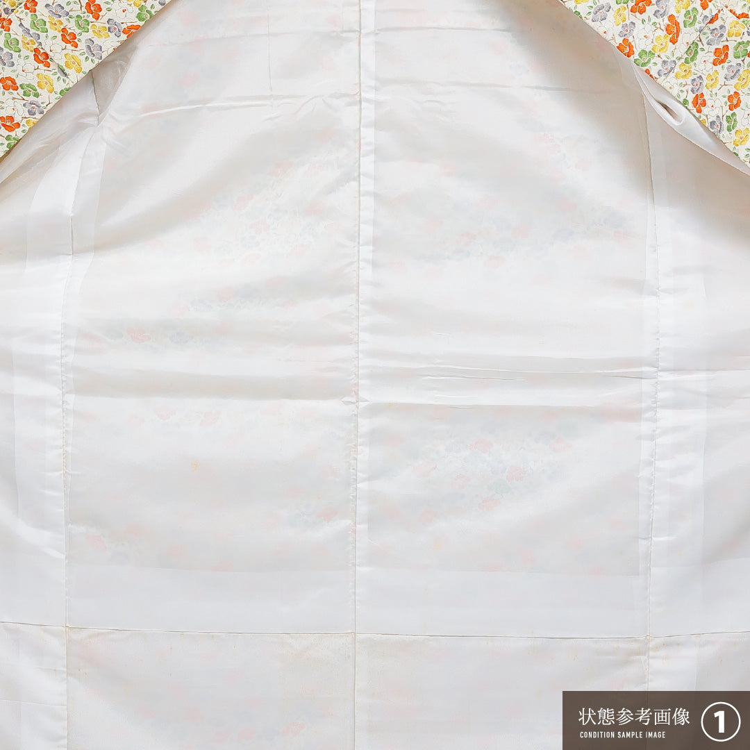 洗える着物 小紋 袷 身丈156cm 裄丈63cm ポリエステル Aランク インフォーマル 広衿 Mサイズ 花柄 クリーム系 HP 1221-16111