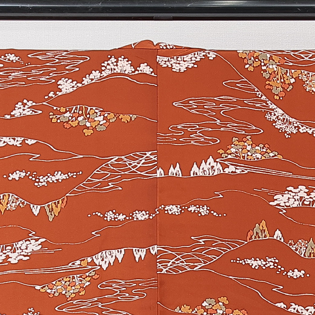 未使用品 羽織 袷 身丈79cm 裄丈63cm 正絹 Nランク カジュアル Sサイズ 紐あり しつけ糸 山 茶系 RP 1232-15318