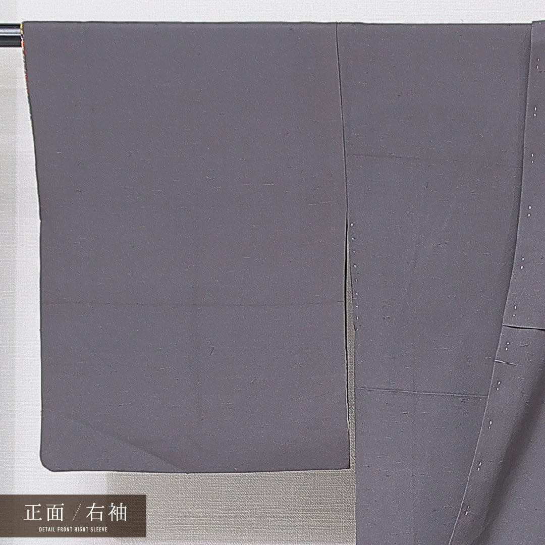 色無地 袷 身丈155cm 裄丈62cm 正絹 Sランク インフォーマル バチ衿 Mサイズ ひげ紬 無地 グレー系 M4 1219-15153