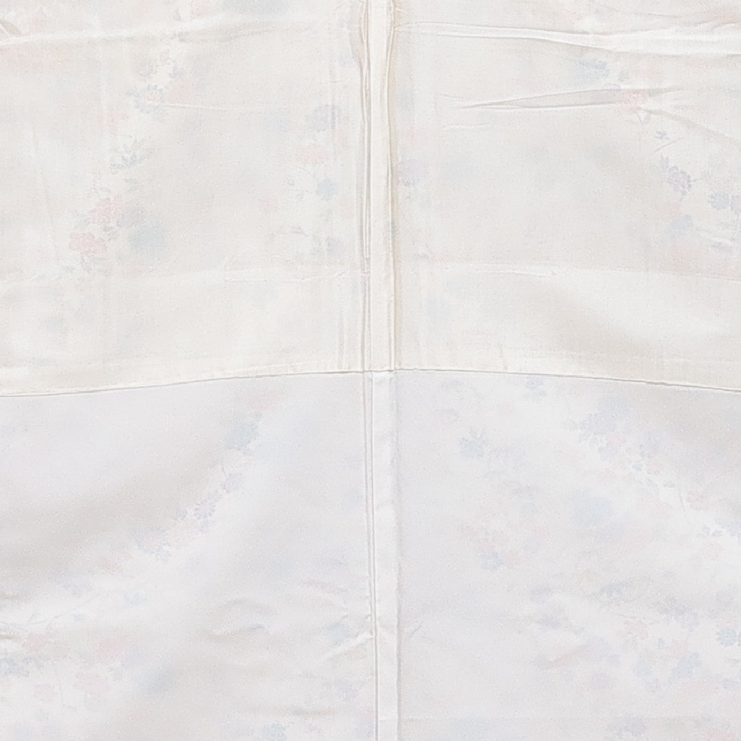 小紋 袷 身丈154cm 裄丈62cm 正絹 Cランク インフォーマル 広衿 Sサイズ 菊 牡丹 クリーム系 LP 1221-16023