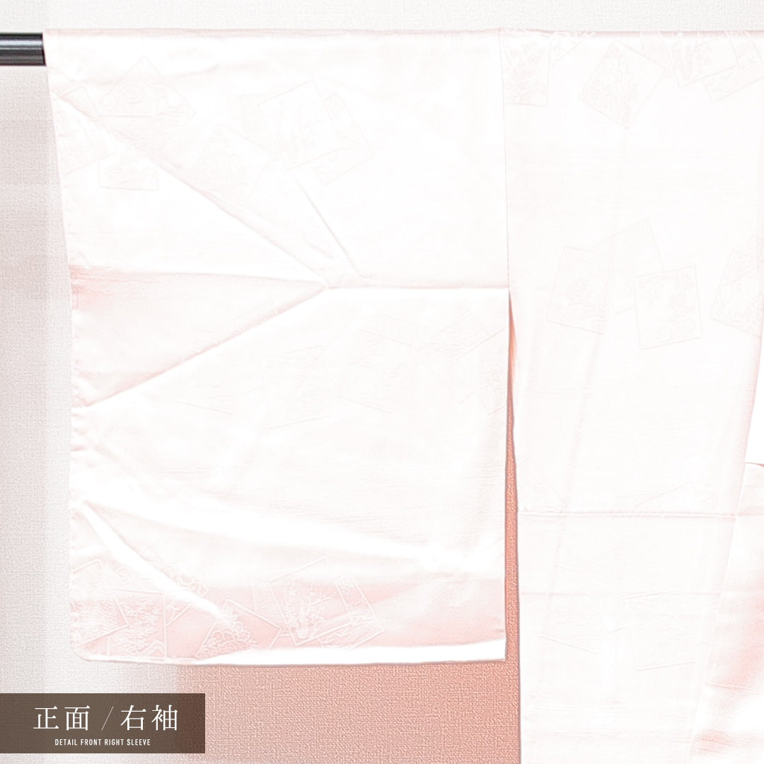 色無地 袷 身丈162cm 裄丈64cm 正絹 Aランク Lサイズ 広衿 インフォーマル 紋意匠 色紙 ピンク系 1214-15235
