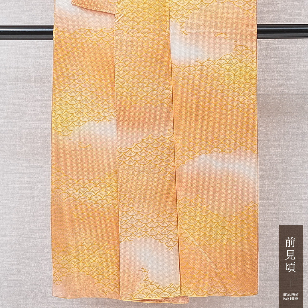 小紋 袷 身丈146cm 裄丈60cm 正絹 Sランク インフォーマル 広衿 XSサイズ 青海波 多色系 RP 1221-15197