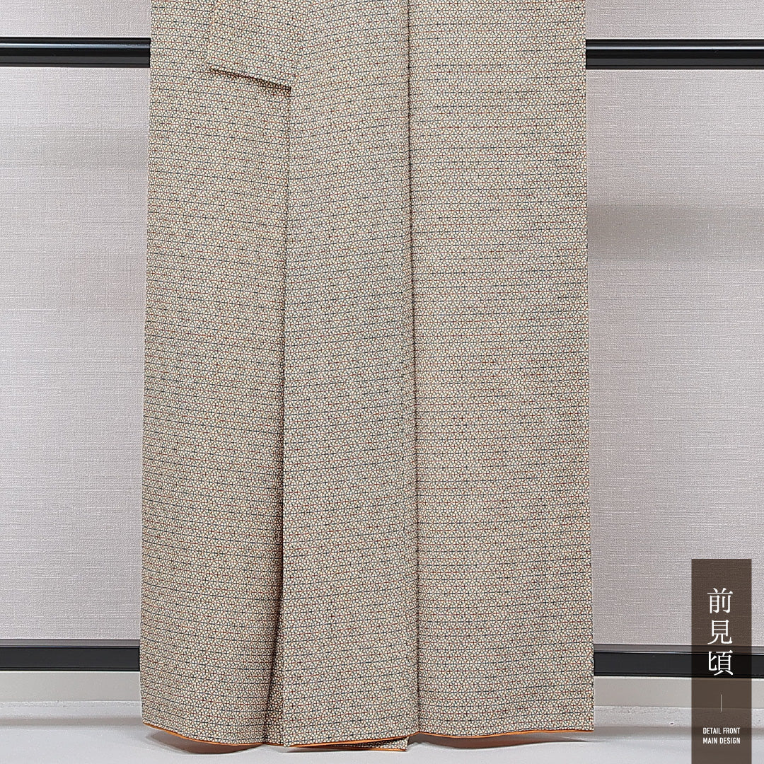 小紋 袷 身丈161cm 裄丈64cm 正絹 Sランク インフォーマル 広衿 Lサイズ 亀甲 多色系 RP 1221-15891