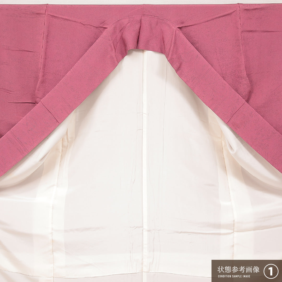 色無地 洗える着物 袷 身丈157cm 裄丈62cm ポリエステル Aランク Mサイズ 広衿 インフォーマル 紋意匠 平安絵巻 ピンク系 1214-16915