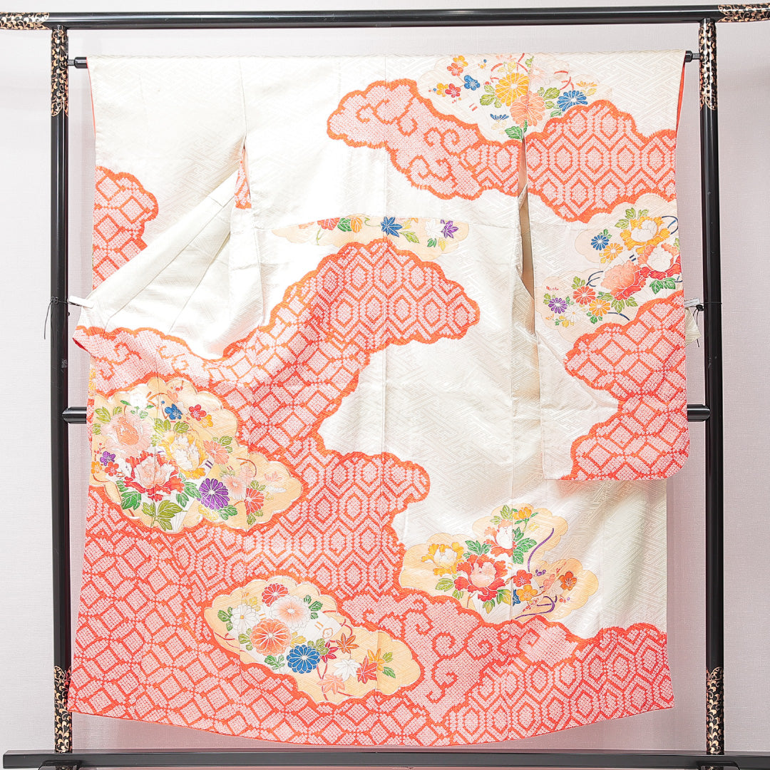 振袖 袷 身丈154cm 裄丈63cm フォーマル Cランク Sサイズ 正絹 広衿 牡丹 金駒刺繍 1213-F0701
