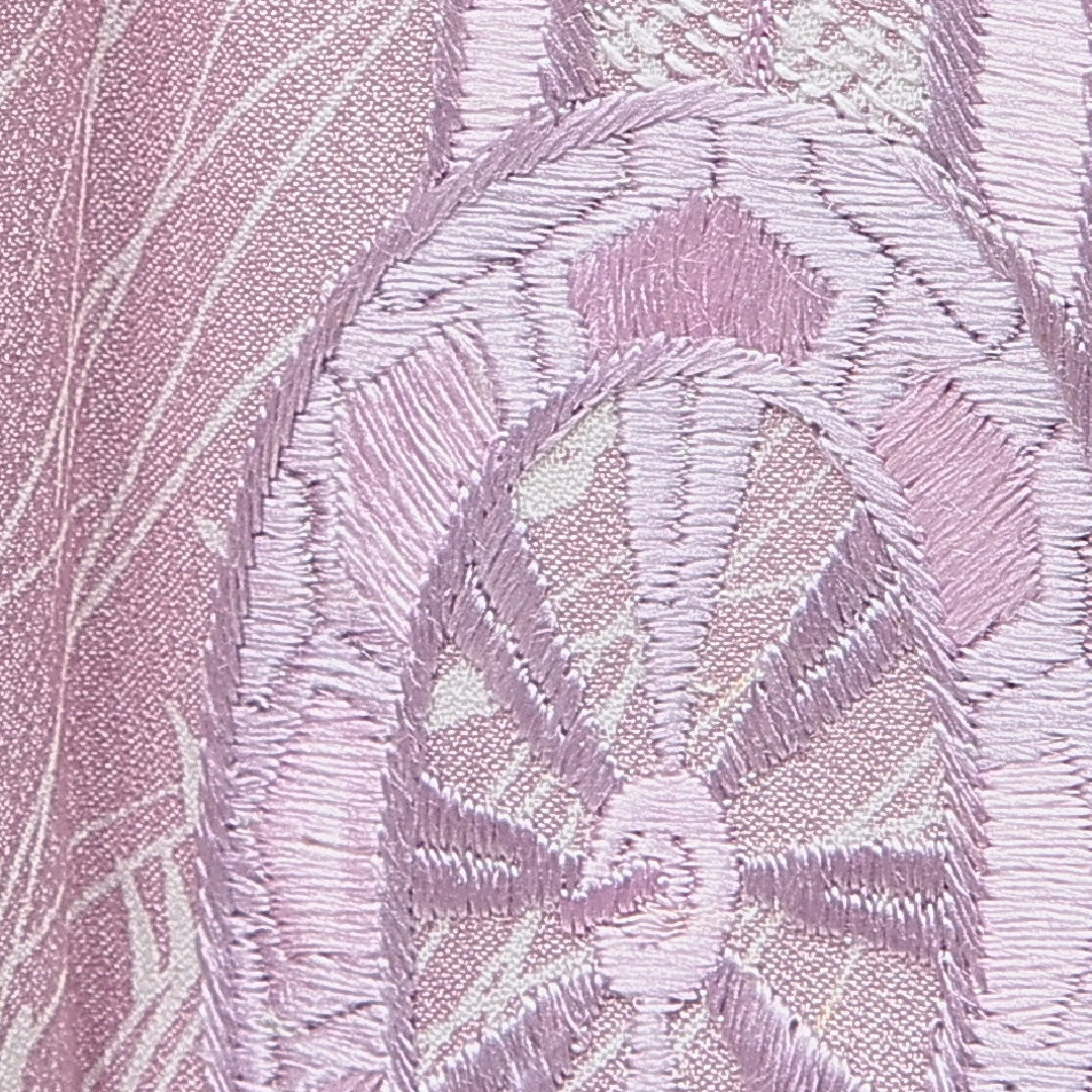 訪問着 袷 身丈154cm 裄丈64cm 正絹 Cランク Sサイズ 広衿 セミフォーマル 御所車 紫系 ピンク系 1212-15646