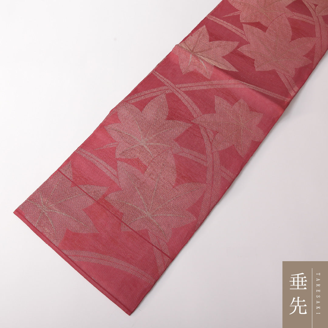 夏物 袋帯 帯丈432cm 正絹 六通 インフォーマル 紅葉 赤系 1243-01811