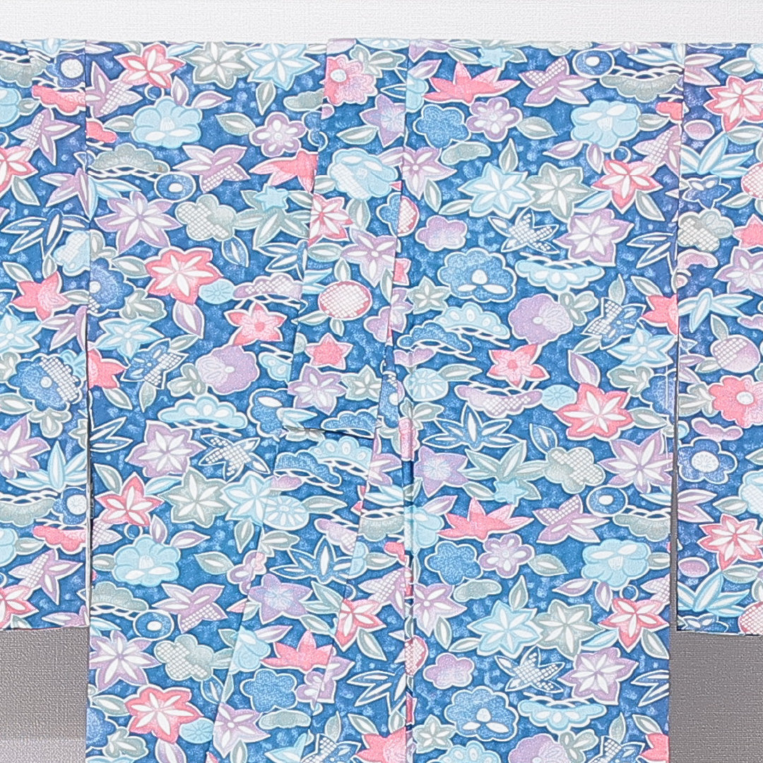 小紋 洗える着物 袷 身丈153cm 裄丈62cm ポリエステル Cランク Sサイズ バチ衿 インフォーマル 花柄 水色系 1215-15726