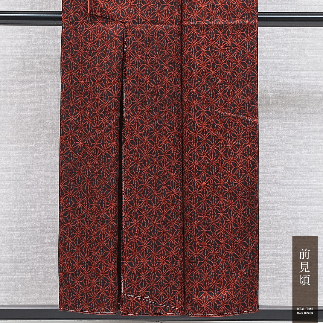 小紋 袷 身丈152cm 裄丈61cm 正絹 Cランク インフォーマル 広衿 Sサイズ 麻の葉 赤系 LP 1221-16418