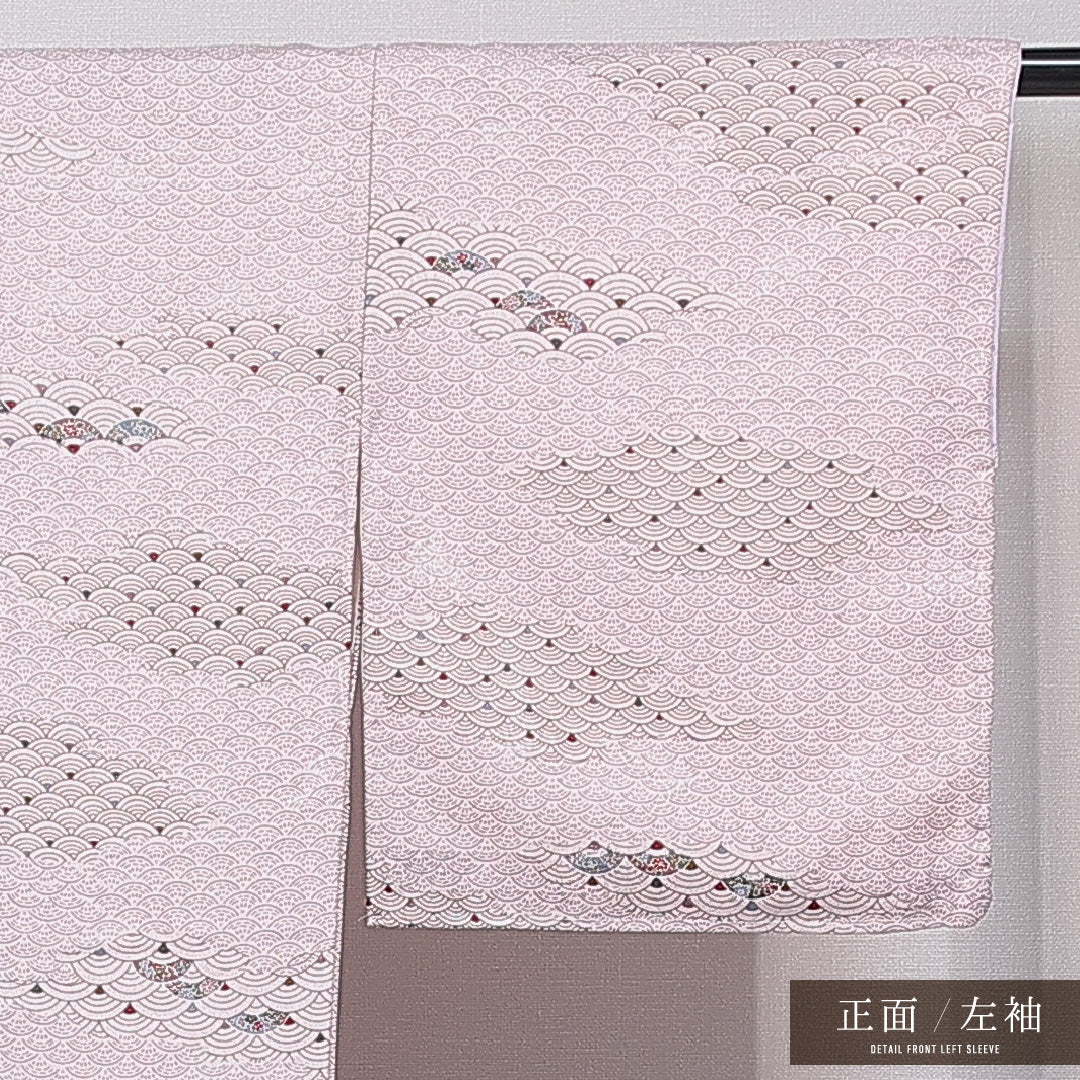 小紋 洗える着物 袷 身丈159cm 裄丈64cm ポリエステル Sランク Mサイズ 広衿 インフォーマル 青海波 紫系 1215-15789