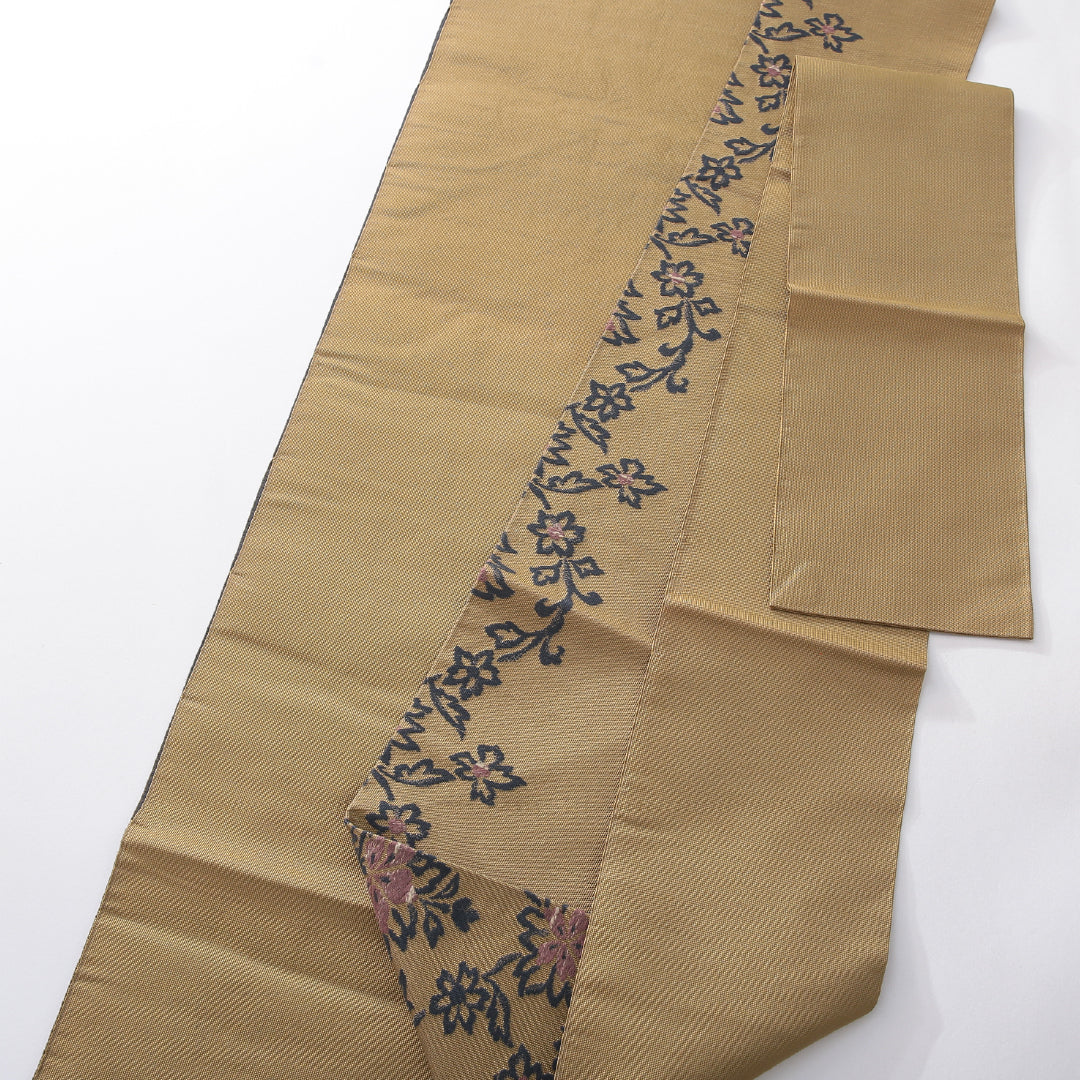 八寸名古屋帯 Aランク 帯丈327cm 正絹 全通 名古屋仕立て 織り カジュアル 花柄 ベージュ系 RP 1245-03927