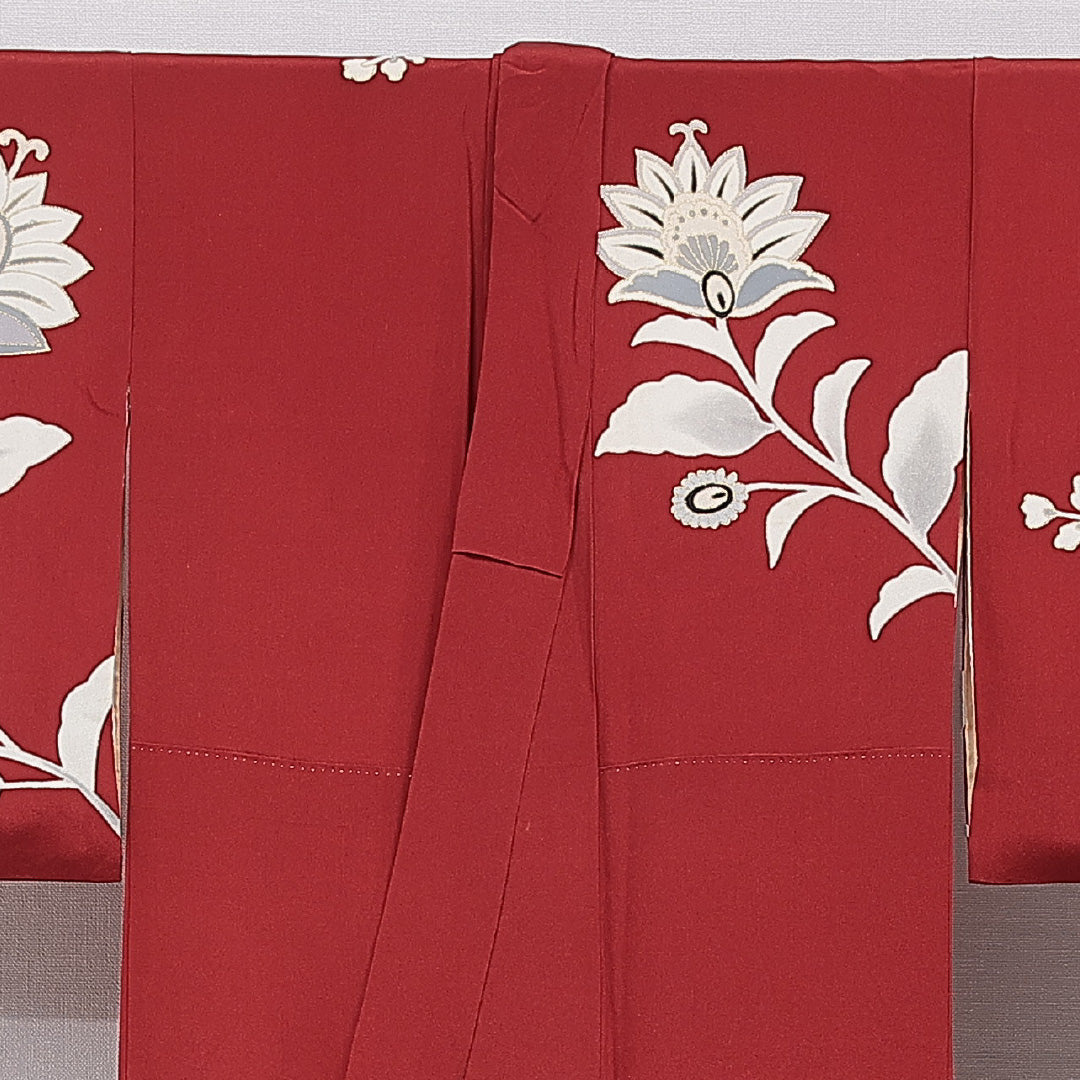 付下げ 袷 身丈156cm 裄丈63cm 正絹 Sランク インフォーマル バチ衿 Mサイズ 植物柄 赤系 RP 1218-15507