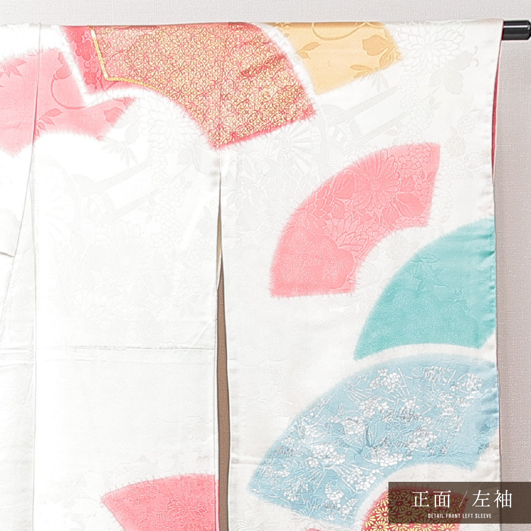 振袖 袷 身丈159cm 裄丈64cm フォーマル Cランク Mサイズ 正絹 広衿 扇 七宝 金駒刺繍 1213-F0704