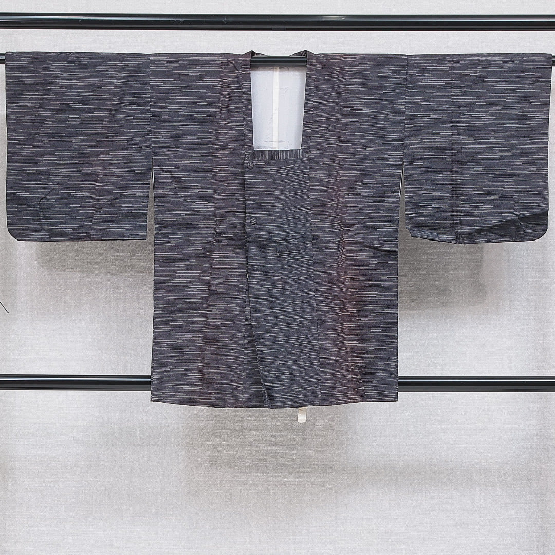 道行コート 洗える着物 袷 身丈84cm 裄丈64cm ポリエステル Cランク Mサイズ フォーマル ポケットあり 織り出し 抽象柄 紺系 1263-16866