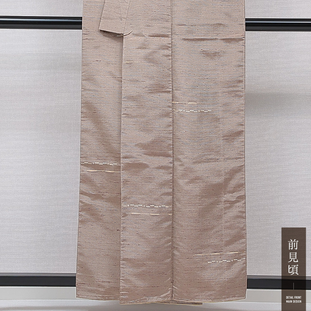 小紋 (牛首紬) 袷 身丈156cm 裄丈63cm 正絹 Aランク インフォーマル バチ衿 Mサイズ 創作柄 ベージュ系 M4 1221-15479