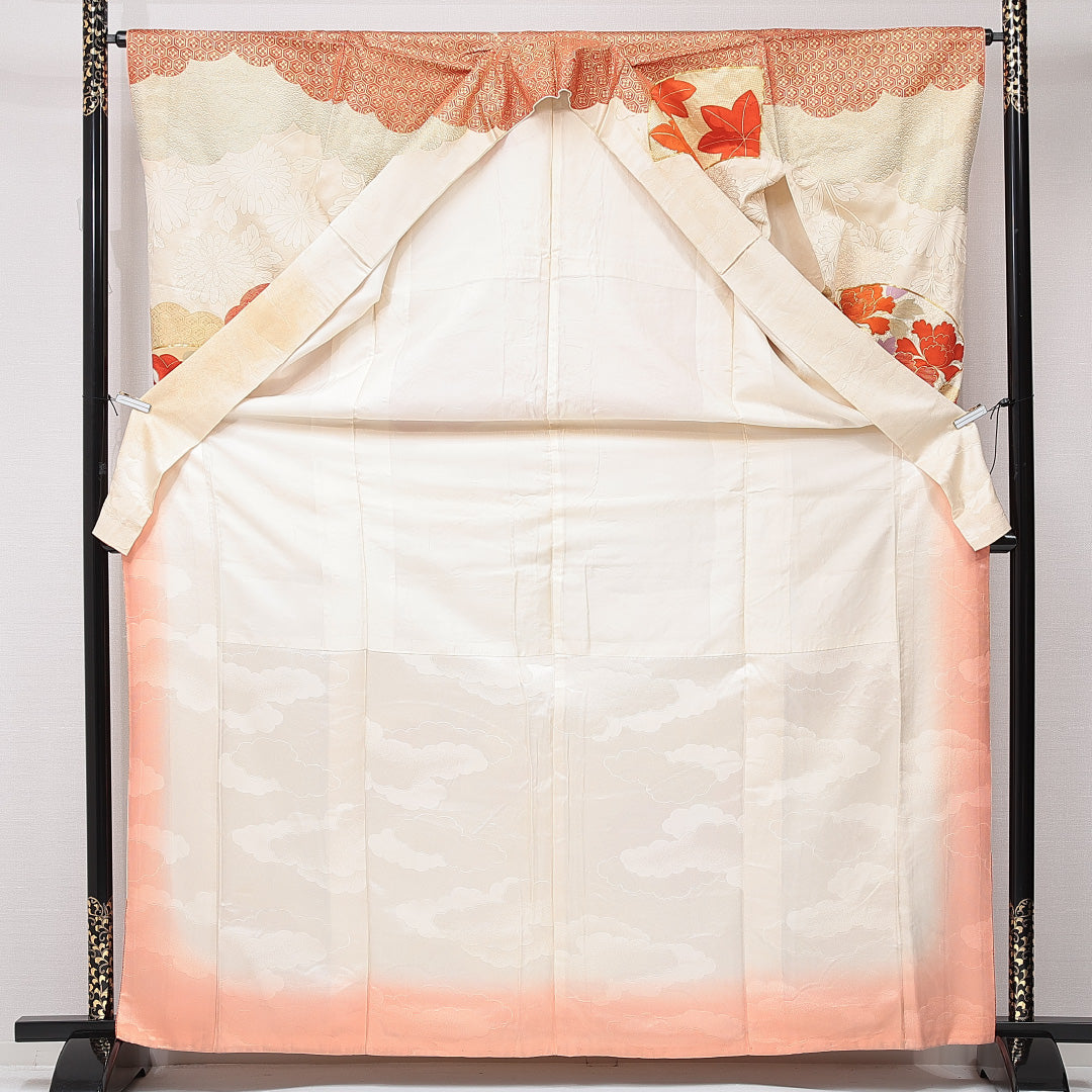 振袖 袷 身丈168cm 裄丈63cm フォーマル Cランク XLサイズ 正絹 広衿 牡丹 金駒刺繍 1213-F0671