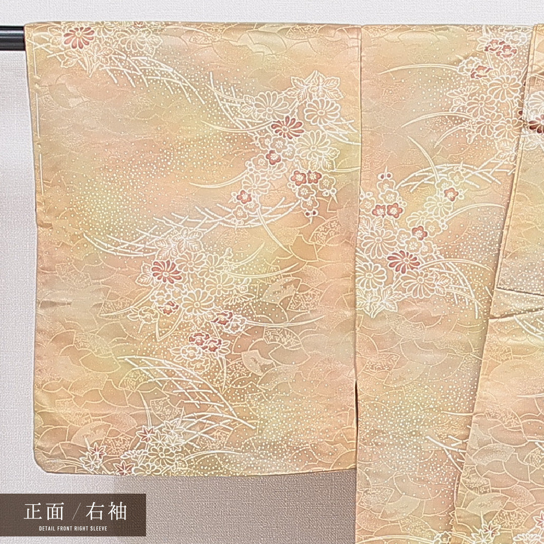 洗える着物 小紋 袷 身丈150cm 裄丈63cm ポリエステル Sランク インフォーマル 広衿 Sサイズ 古典柄 黄系 RP 1221-16363